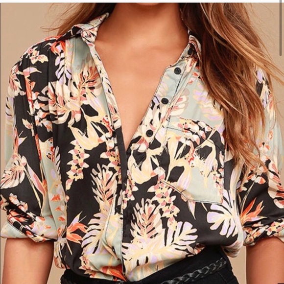 Free People Tops - Free People Black Tropical Hawaiian shirt